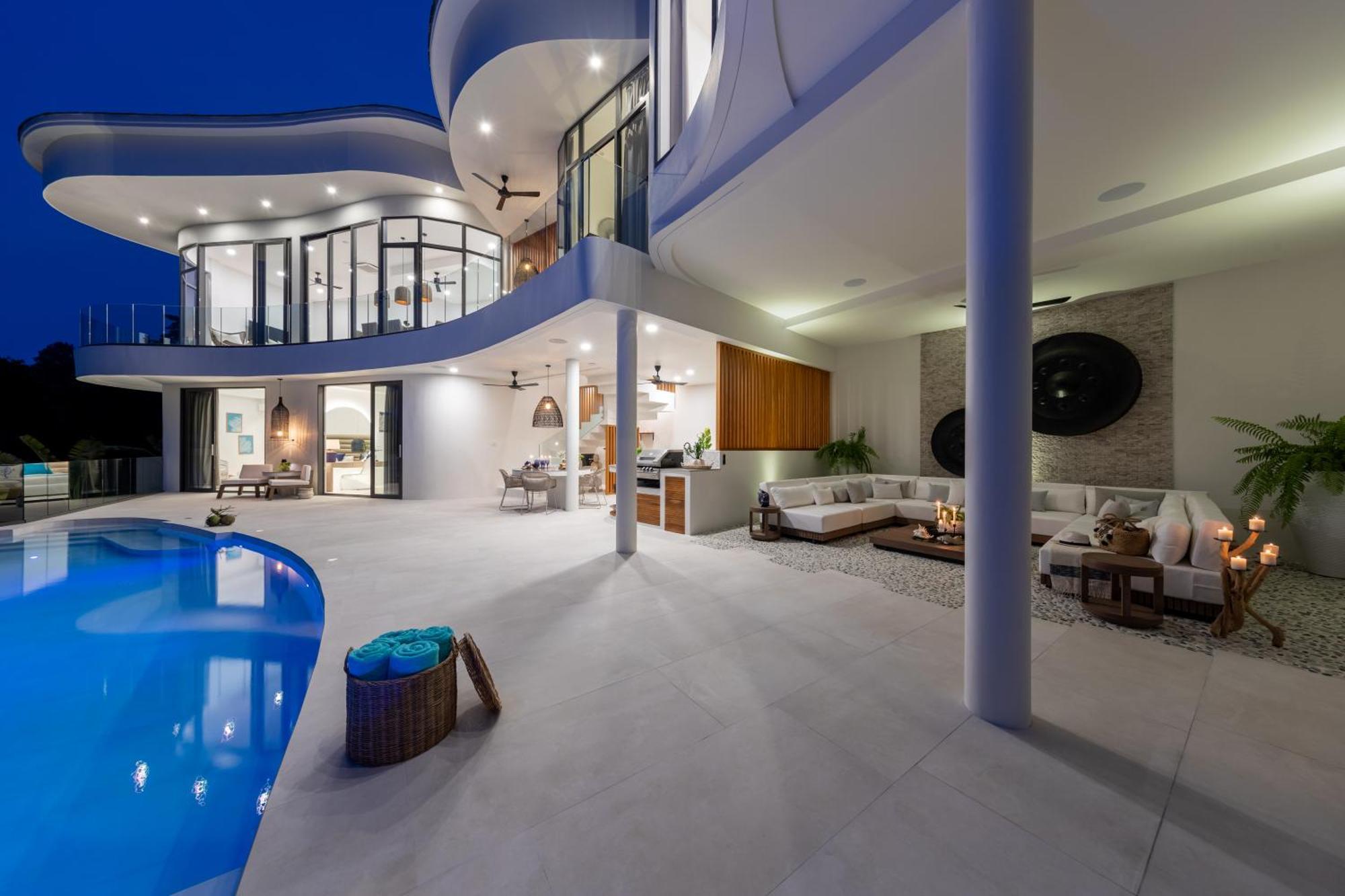 Villa Skyline 9 - Spacious & Stylish Luxury Panoramic Seaview With Outdoor Living & Kitchen, Outdoor Cinema, Private Gym, Salt Water Pool With Jacuzzi In Plai Laem *