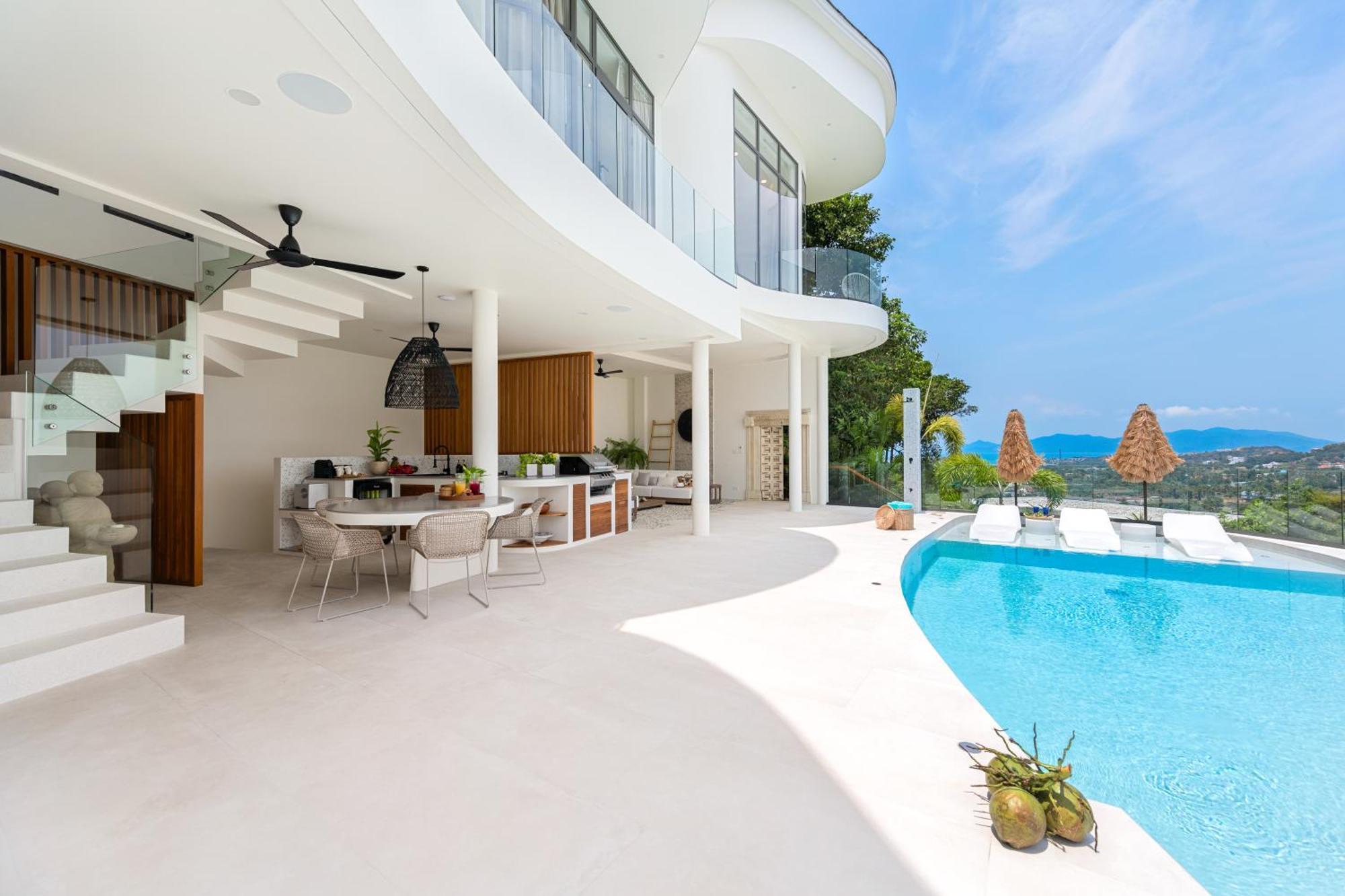 Skyline 9 - Spacious & Stylish Luxury Panoramic Seaview With Outdoor Living & Kitchen, Outdoor Cinema, Private Gym, Salt Water Pool With Jacuzzi In Plai Laem Villa Koh Samui