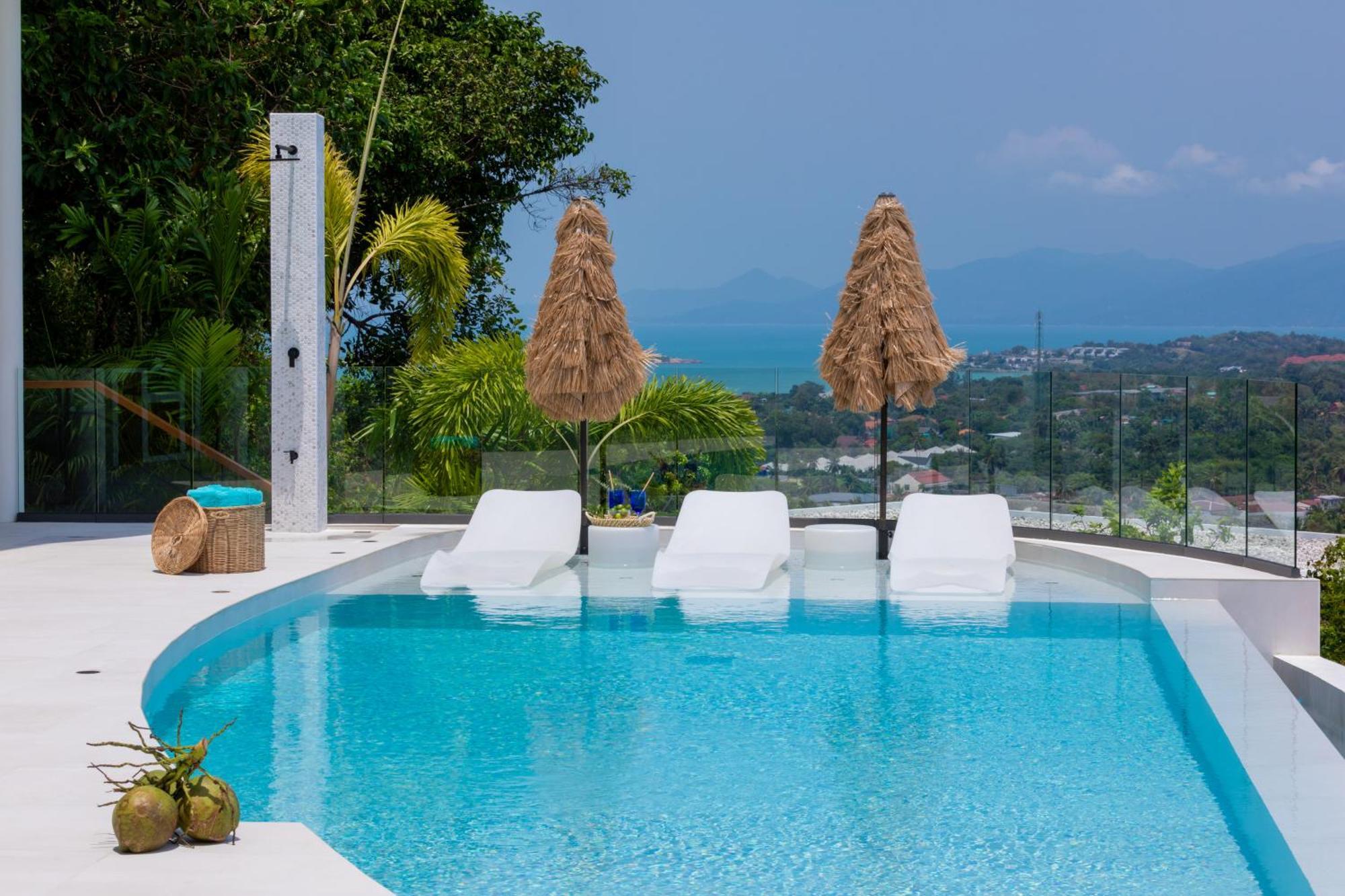 Villa Skyline 9 - Spacious & Stylish Luxury Panoramic Seaview With Outdoor Living & Kitchen, Outdoor Cinema, Private Gym, Salt Water Pool With Jacuzzi In Plai Laem *