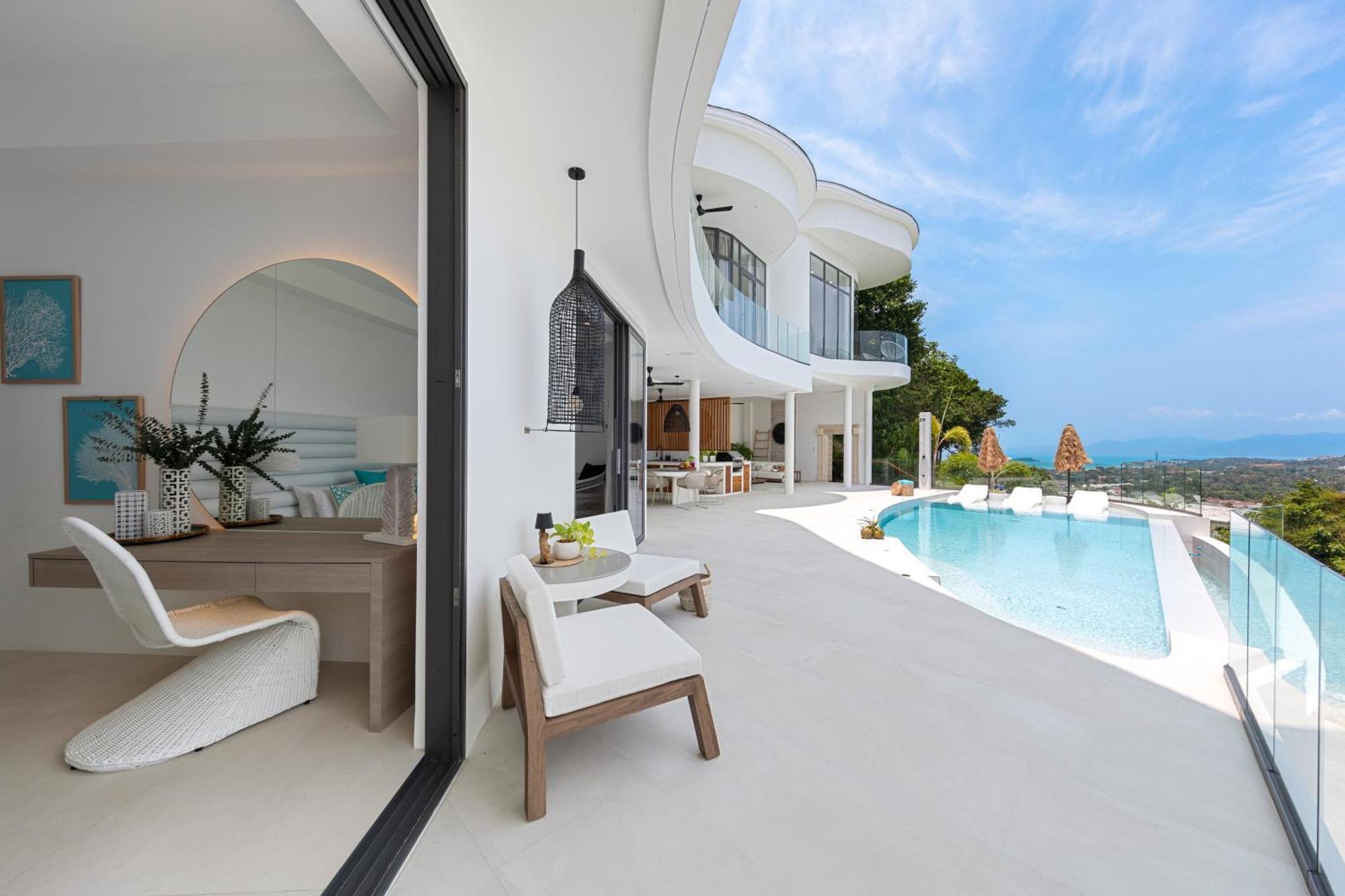 Skyline 9 - Spacious & Stylish Luxury Panoramic Seaview With Outdoor Living & Kitchen, Outdoor Cinema, Private Gym, Salt Water Pool With Jacuzzi In Plai Laem Villa Koh Samui