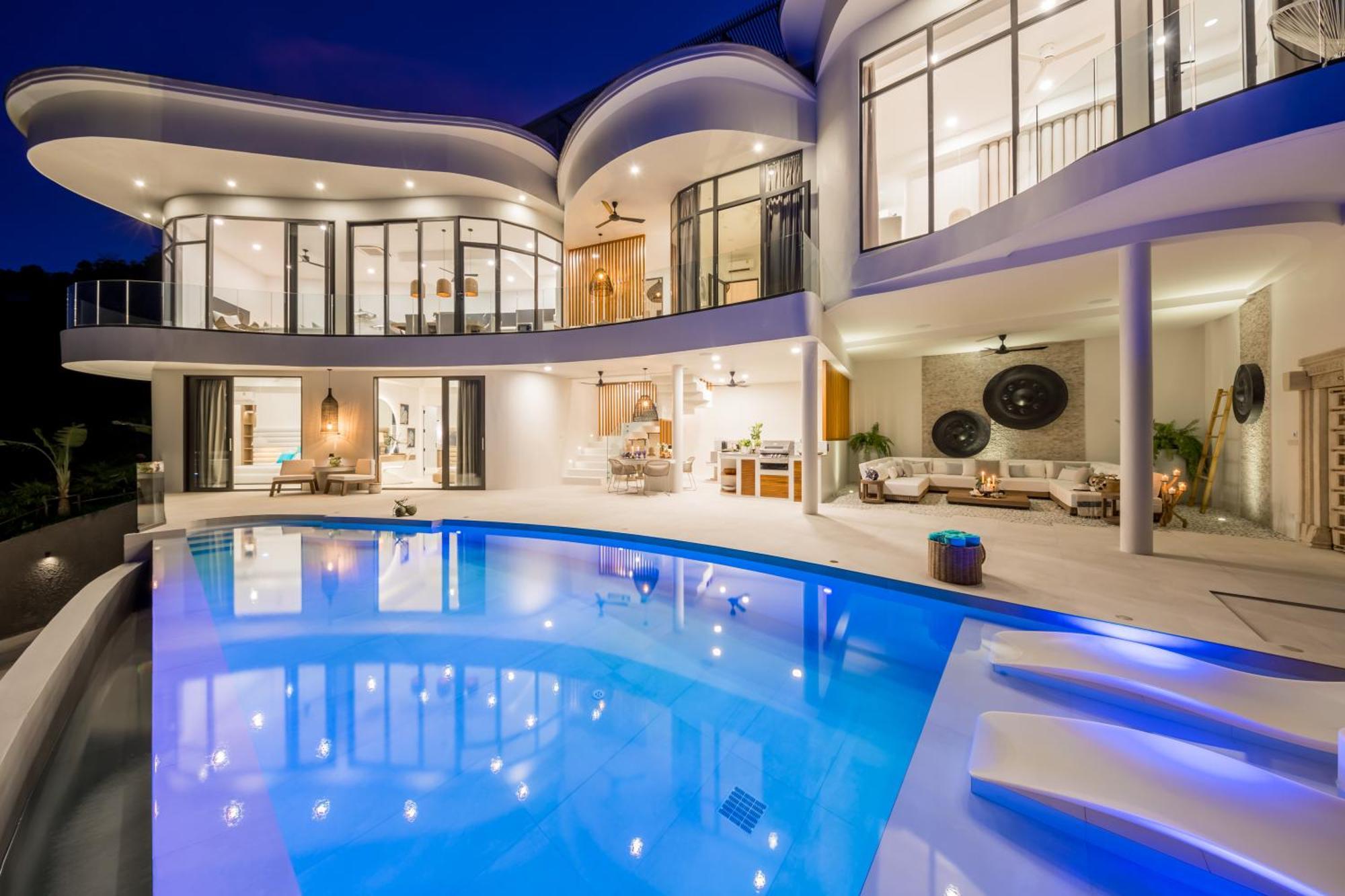 Villa Skyline 9 - Spacious & Stylish Luxury Panoramic Seaview With Outdoor Living & Kitchen, Outdoor Cinema, Private Gym, Salt Water Pool With Jacuzzi In Plai Laem Koh Samui