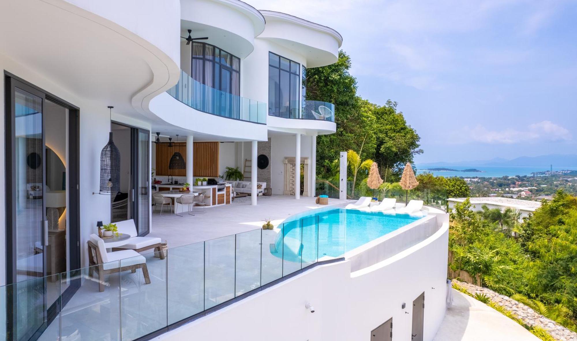 Skyline 9 - Spacious & Stylish Luxury Panoramic Seaview With Outdoor Living & Kitchen, Outdoor Cinema, Private Gym, Salt Water Pool With Jacuzzi In Plai Laem * Koh Samui