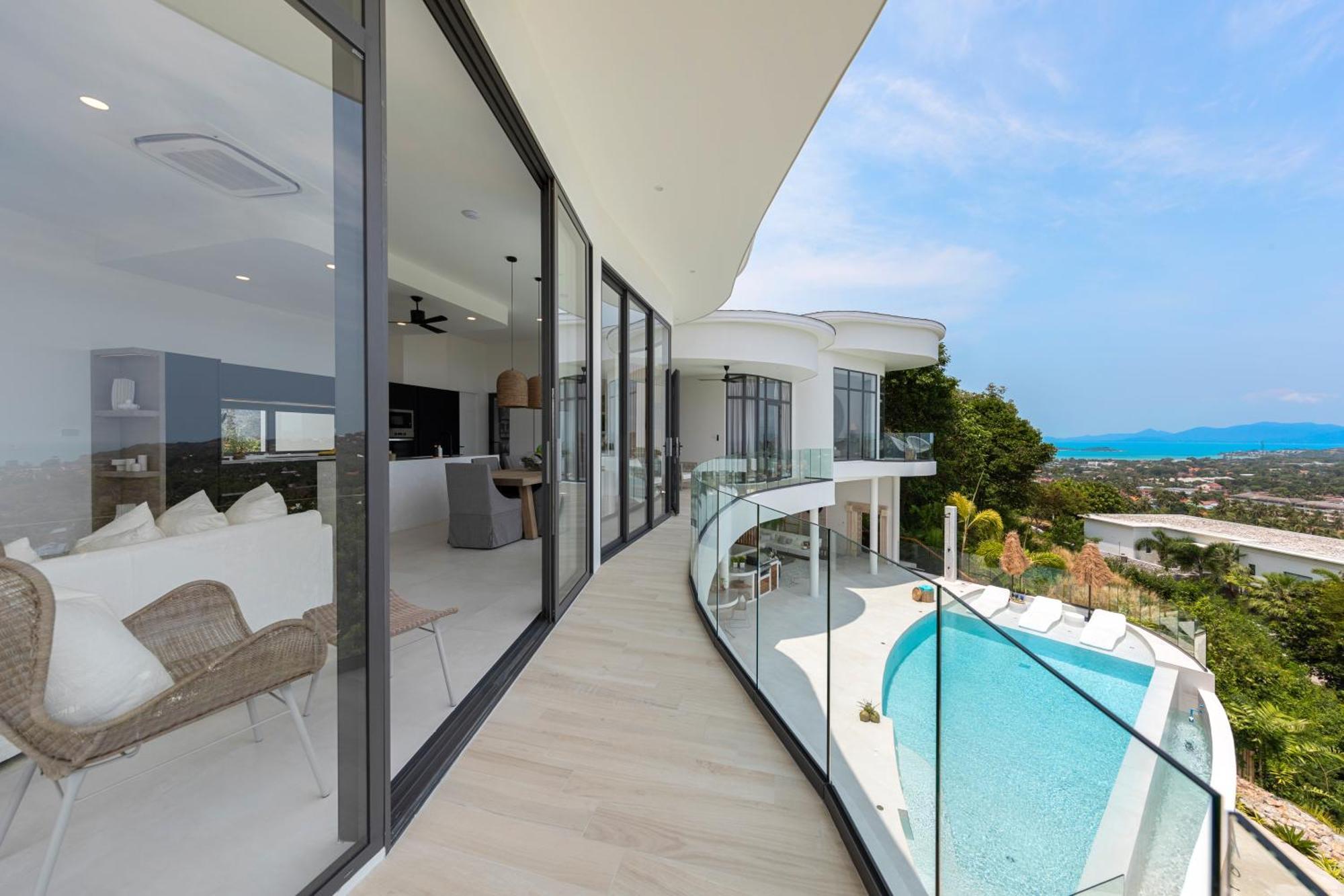 Villa Skyline 9 - Spacious & Stylish Luxury Panoramic Seaview With Outdoor Living & Kitchen, Outdoor Cinema, Private Gym, Salt Water Pool With Jacuzzi In Plai Laem Koh Samui